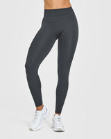 Timeless High Waisted Leggings with White Logo | Coal