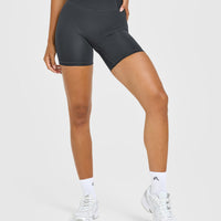 Timeless High Waisted Shorts with White Logo | Coal