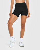 Unified High Waisted Shorts White Logo 6" | Black
