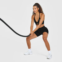 UnifiedMove™ High Waisted Shorts White Logo 6" | Black