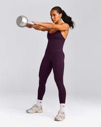 EnhanceLift™ Seamless Strappy Racer Vest with Built in Bra Shelf with Grey Logo | Blackberry Purple