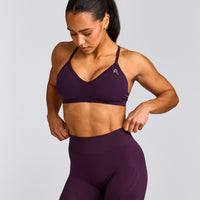 EnhanceLift™ Seamless Strappy Sports Bra with Grey Logo | Blackberry Purple