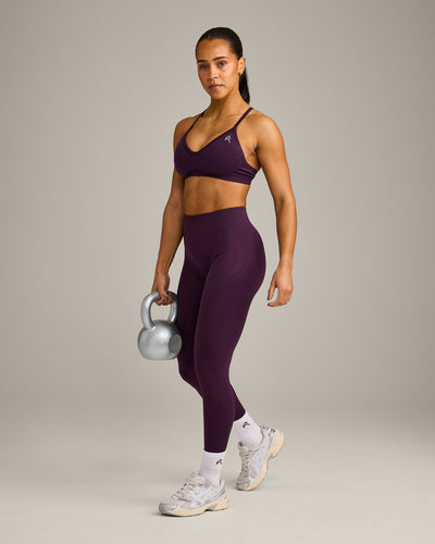 EnhanceLift™ Seamless Strappy Sports Bra with Grey Logo | Blackberry Purple