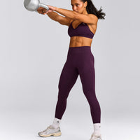 EnhanceLift™ Seamless Strappy Sports Bra with Grey Logo | Blackberry Purple