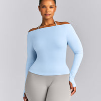 FormeSoft™ Fitted Off-The-Shoulder Long Sleeve Top | Mist Blue