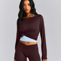 FormeSoft™ Relaxed Slash Neck Long Sleeve Top | Plum Brown