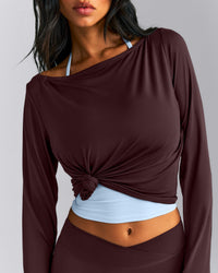 FormeSoft™ Relaxed Slash Neck Long Sleeve Top | Plum Brown
