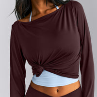 FormeSoft™ Relaxed Slash Neck Long Sleeve Top | Plum Brown