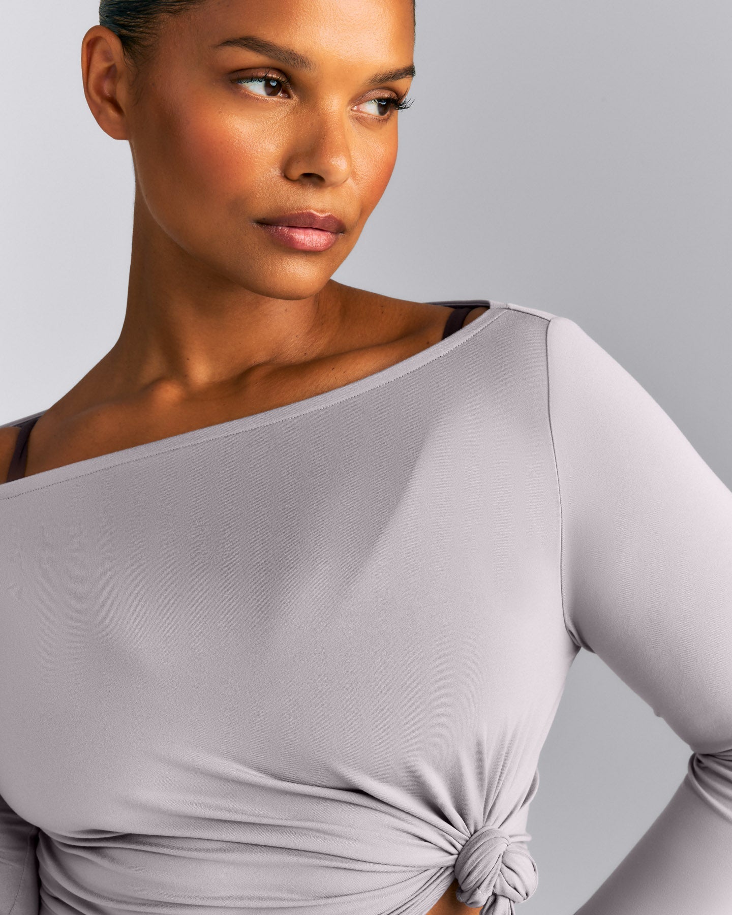 FormeSoft™ Relaxed Slash Neck Long Sleeve Top | Zinc Gray