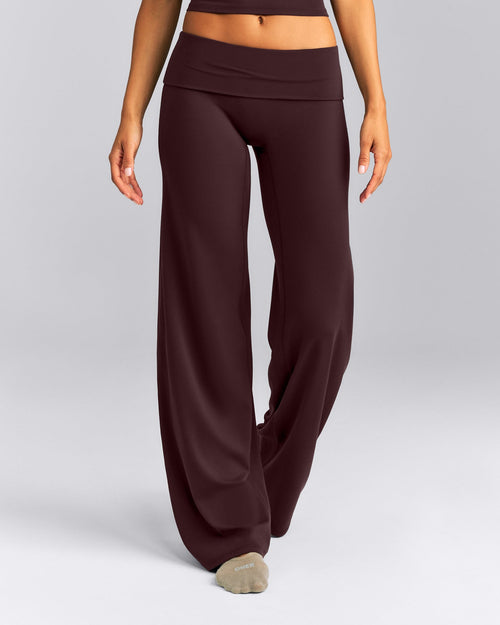 SoftMotion™ Fold Over Mid Rise Straight Leg Trousers New Branding | Plum Brown