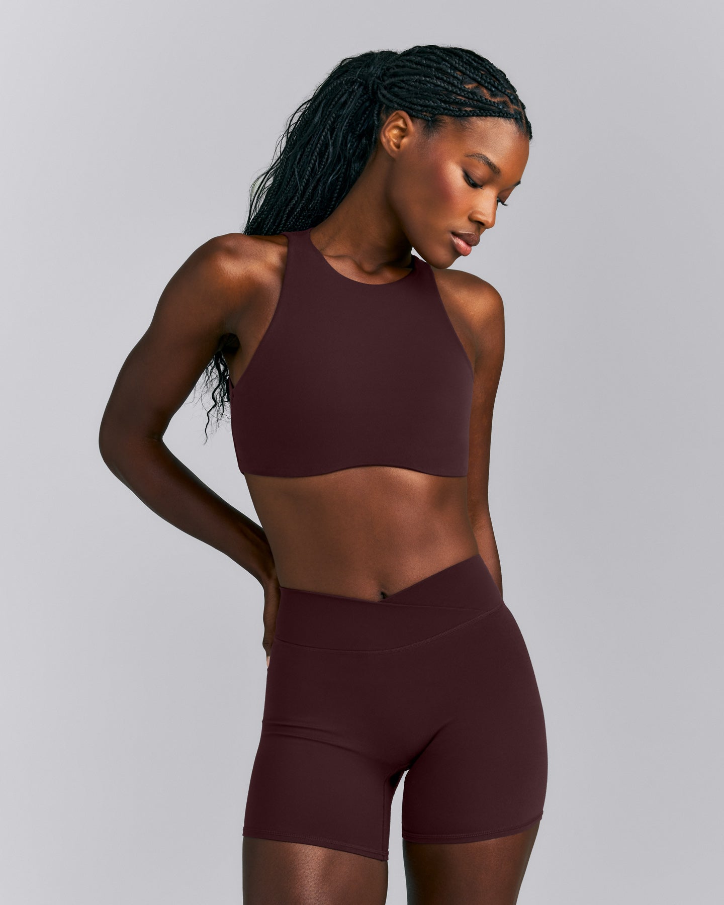 SoftMotion™ High Neck Sports Bra New Branding | Plum Brown