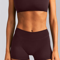 SoftMotion™ Mid Rise Micro Shorts 4" New Branding | Plum Brown