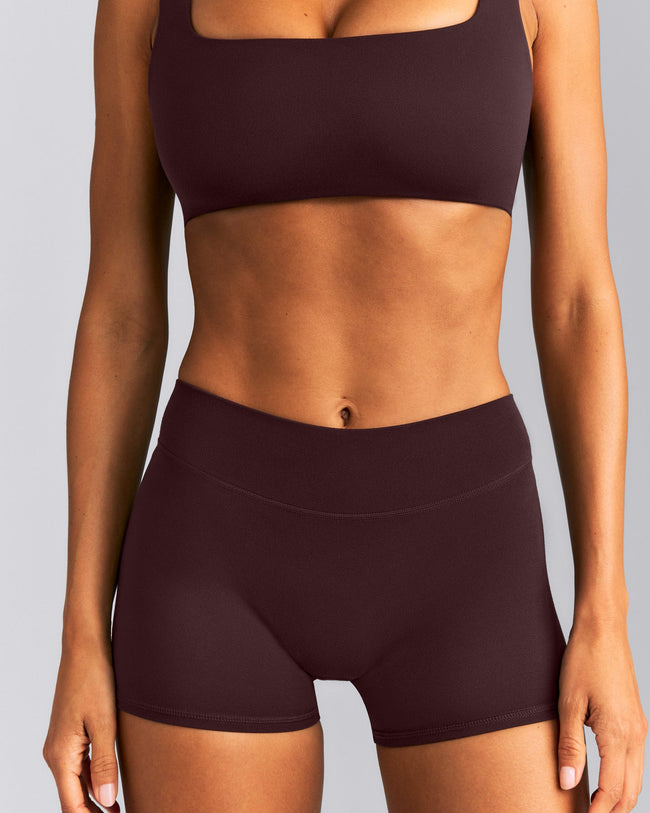 SoftMotion™ Mid Rise Micro Shorts 4" New Branding | Plum Brown
