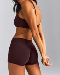 SoftMotion™ Mid Rise Micro Shorts 4" New Branding | Plum Brown