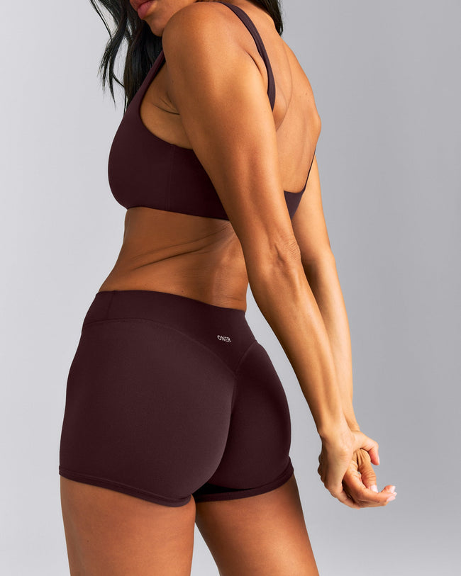 SoftMotion™ Mid Rise Micro Shorts 4" New Branding | Plum Brown