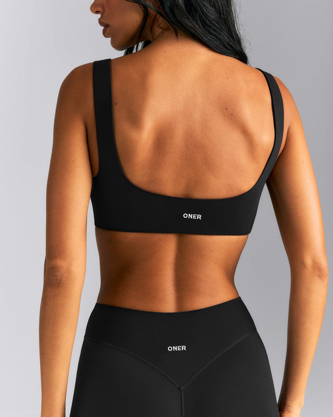 SoftMotion™ Soft Square Neck Sports Bra New Branding | Black