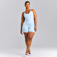 SoftMotion™ Strappy Halter Neck Mid Tank Top with Built in Bra Shelf New Branding | Mist Blue
