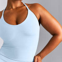 SoftMotion™ Strappy Halter Neck Mid Tank Top with Built in Bra Shelf New Branding | Mist Blue