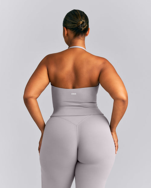 SoftMotion™ Strappy Halter Neck Mid Tank Top with Built in Bra Shelf New Branding | Zinc Gray