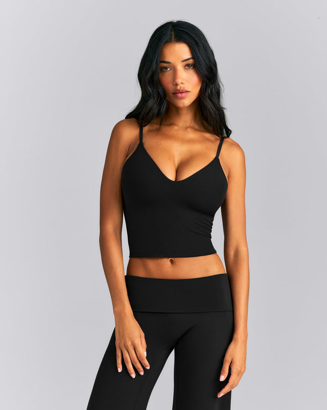 SoftMotion™ Adjustable V Neck Mid Tank Top with Built in Bra Shelf New Branding | Black
