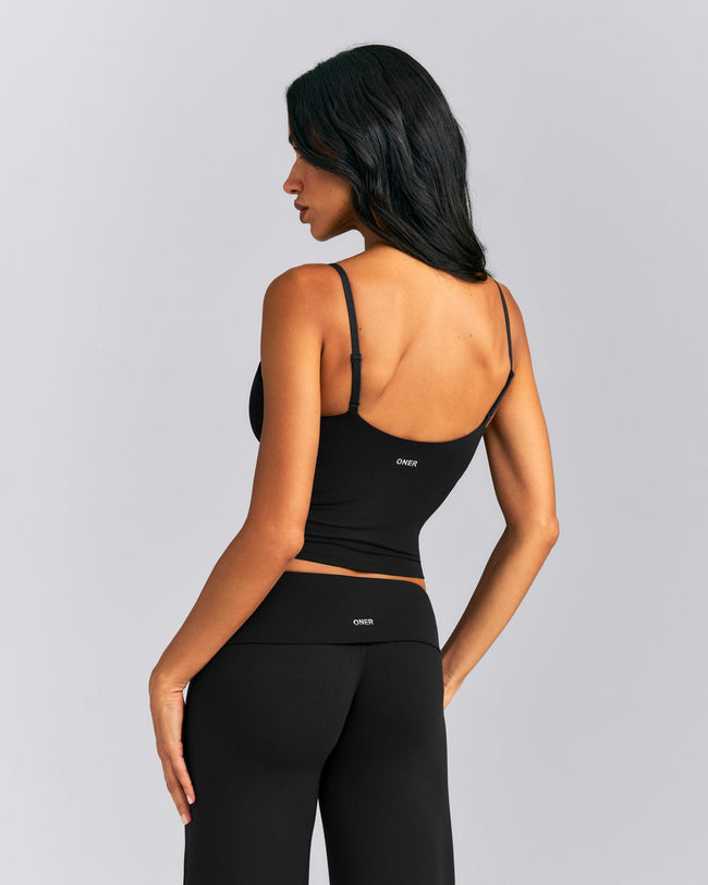 SoftMotion™ Adjustable V Neck Mid Tank Top with Built in Bra Shelf New Branding | Black