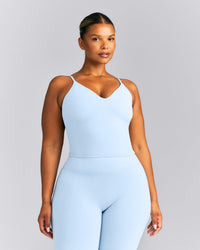 SoftMotion™ Adjustable V Neck Mid Tank Top with Built in Bra Shelf New Branding | Mist Blue