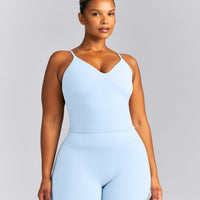 SoftMotion™ Adjustable V Neck Mid Tank Top with Built in Bra Shelf New Branding | Mist Blue