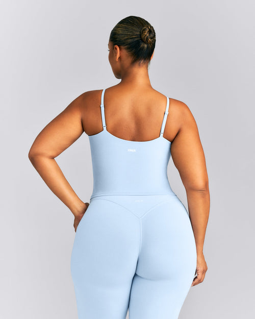 SoftMotion™ Adjustable V Neck Mid Tank Top with Built in Bra Shelf New Branding | Mist Blue