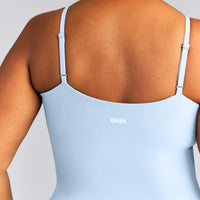 SoftMotion™ Adjustable V Neck Mid Tank Top with Built in Bra Shelf New Branding | Mist Blue