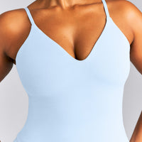 SoftMotion™ Adjustable V Neck Mid Tank Top with Built in Bra Shelf New Branding | Mist Blue