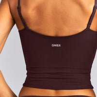 SoftMotion™ V Neck Mid Tank Top with Built in Bra Shelf New Branding | Plum Brown