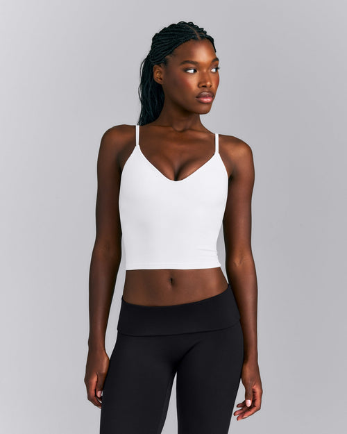SoftMotion™ Adjustable V Neck Mid Tank Top with Built in Bra Shelf New Branding | White