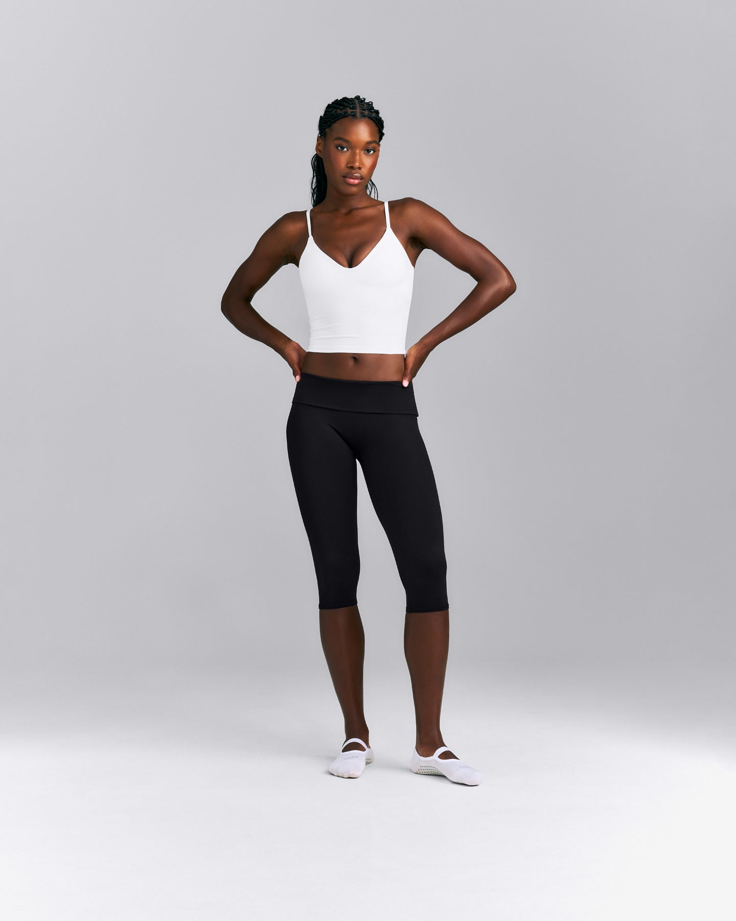 SoftMotion™ Adjustable V Neck Mid Tank Top with Built in Bra Shelf New Branding | White