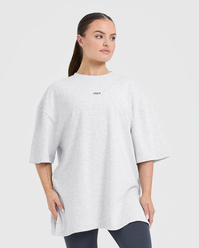 Classic Oner Graphic Longline T-Shirt | Light Grey Marl