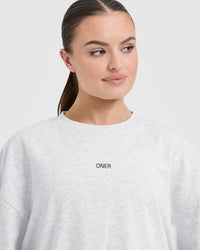 Classic Oner Graphic Longline T-Shirt | Light Grey Marl