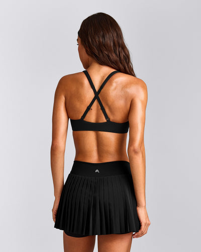 EasyLift™ Cross Back Sports Bra with Gray Logo | Black