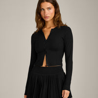 Mellow™ Rib Mid Long Sleeve Cardigan | Black