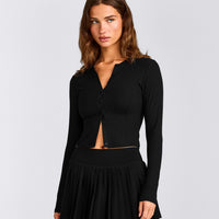 Mellow™ Rib Mid Long Sleeve Cardigan | Black