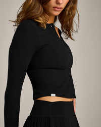 Mellow™ Rib Mid Long Sleeve Cardigan | Black