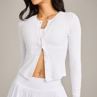 Mellow™ Rib Mid Long Sleeve Cardigan | White