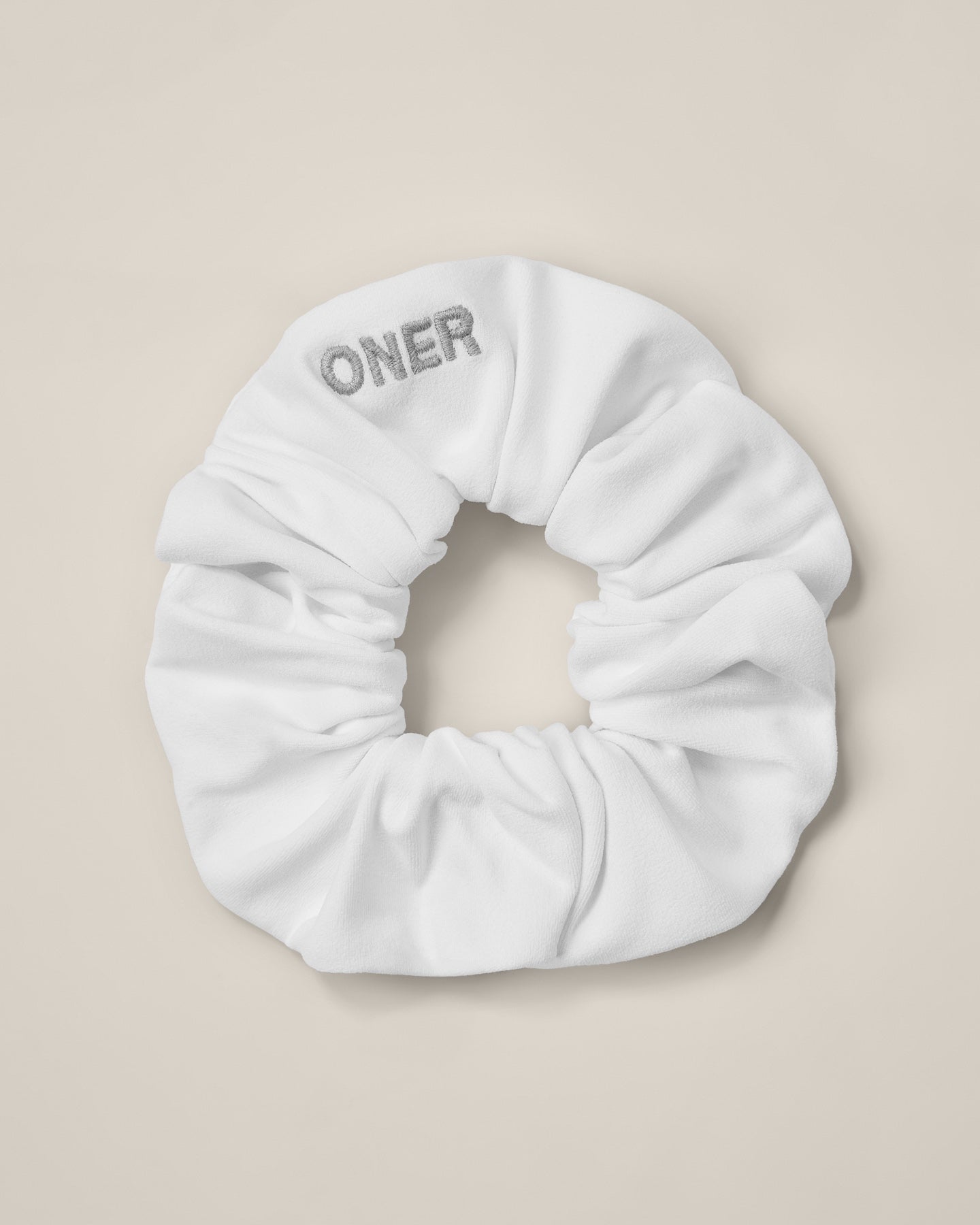 SoftMotion™ Scrunchie with Gray Logo | White