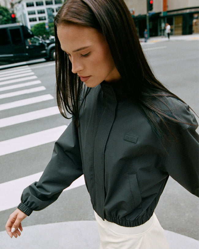Cropped Bomber Jacket | Emerald Noir