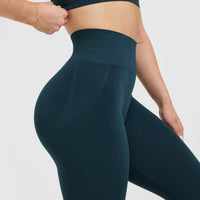 EffortlessLift™ Seamless Leggings with White Logo | Oil Blue
