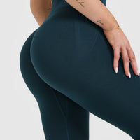 EffortlessLift™ Seamless Leggings with White Logo | Oil Blue
