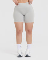 Effortless Seamless Shorts with White Logo | Light Grey Marl