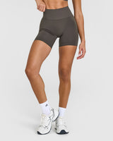 Effortless Seamless Shorts with White Logo | Deep Taupe