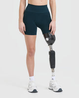 Effortless Seamless Shorts with White Logo | Oil Blue