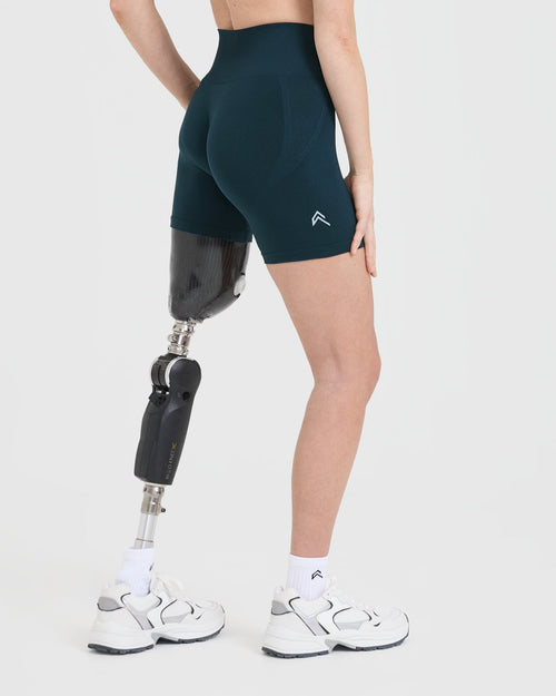 Effortless Seamless Shorts with White Logo | Oil Blue