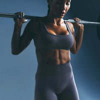 EffortlessLift™ Seamless Mid Rise Shorts with Gray Logo | Light Granite Blue