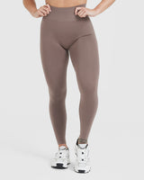 Effortless Seamless Leggings with White Logo | Washed Cool Brown